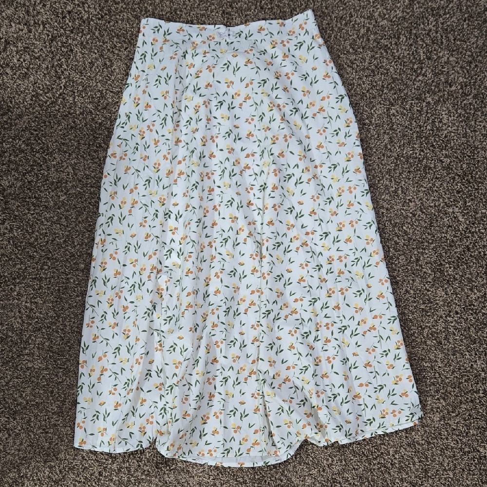 Floral Midi Skirt in Light Blue and Yellow - Women's Skirt